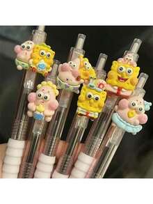 قلم حبر جاف قابل للسحب 1/3 قطع بتصميم الشخصية الأيقونية سبونج بوب، رأس كتابة ناعم 0.5 مم، مناسب للتدوين والملاحظات والاستخدام المكتبي والهدايا - الأسود - مشاهدة 7
