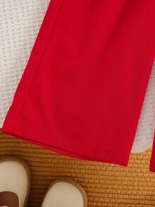 两件套女童甜美可爱套装，精致蝴蝶结无袖上衣+宽松阔腿裤，适合外出、生日派对、日常穿着。