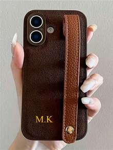 Personalized Luxury Crescent Texture Leather Slim Wristband Phone Case, Custom Letter Name, Minimalist Anti-Fingerprint Anti-Drop Anti-Shock Couple Phone Case Soft Shell, Valentine's Day Gift, Good Birthday Gift, Holiday Gift For Him And Her