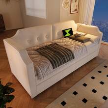 Upholstered Sofa Bed 90x200 Cm With USB Type-C Reading Light, Sleeper Sofa Daybed With 2 Storage Drawers, Children's Bed, Youth Bed, Bed Frame With Slatted Base Made Of Wood, Velvet, Beige (Without Mattress) - Beige - View 1