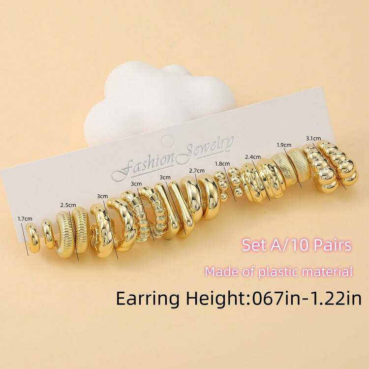 1 Pair To 40 Pairs, Plastic Material (Please Be Cautious If Concerned), Gold Spray Painted, Latest European And American Fashion Style, Fashionable Gold Plated, C-Shaped Hoop Earrings, Popular Women's Earrings - Yellow Gold - View 3