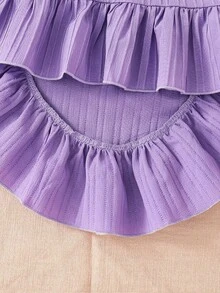 Young Girls Vacation Fuchsia Open Shoulder Puff Sleeve Top + Ruffle High Waist Skirt 2Pcs Set, Sweet And Playful, Suitable For Vacation, Travel And Beach Party, Fits Girls Aged 4-7, Spring/Summer - Purple - View 5