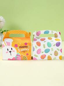 4个迷你复活节礼盒，可爱兔子和彩色彩蛋设计，带提手，礼品包装盒，复活节装饰品，复活节纸盒，节日派对礼物，复活节快乐装饰，复活节礼物，复活节餐桌装饰，复活节派对用品，寻蛋派对用品，派对装饰品 - 彩色 - 查看 9