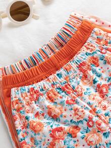 6pcs/Set Infant/Toddler Girls' Summer Casual Striped, Polka Dot, Floral Print Camisole Tops + Solid Color Camisole Tops Paired With Matching Shorts, Suitable For Daily, Outdoor, School, Commute, Beach, Photography - Multicolor - View 4