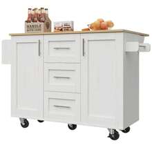 Kitchen Island, Removable Partitions, Removable Casters (Used As Kitchen Cabinets), Dining Cart With Workbench, Buffet Cabinet, Dining Cart With Wood Grain Finish, Side Towel Rack With Casters, Black - 白色 - 查看 8
