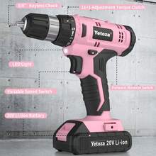 Cute Cordless Drill Set For Women Girls With LED Light 30N Torque 21+1 Settings 3/8" Keyless Chuck Includes Drill Bits Battery Charger Perfect For DIY Home Craft Projects Winter Gifts - 珊瑚粉 - 查看 3