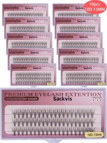 Sackvis 10 Boxes 10D 20D 30D 40D D-Curl Lash Clusters, Eyelash Extensions For DIY Eye Makeup, Individual Set, 0.70mm Segmented Lashes, Handmade, Wispy - Pink - View 20