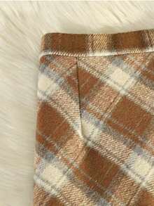 Women's Plaid Skirt, Casual Party Skirt, Fashionable Elegant Skirt, Winter Skirt, New Year's For Women, Valentine's Day For Women - Khaki - View 5