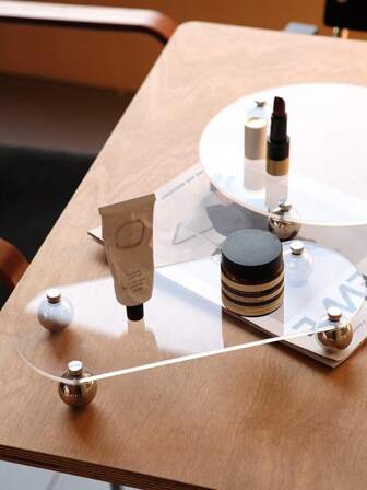 1pc Stainless Steel & Transparent Acrylic Modern Bathroom Organizer Rack, Vanity Toothbrush Holder, Luxury French Minimalist Cosmetic Storage Tray