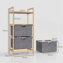 HOMCOM 35.4L Laundry Hamper With 2 Fabric Baskets, Open Shelves, Laundry Box With Handle, For Bathroom, Bamboo, Natural - Mustard Yellow - View 3