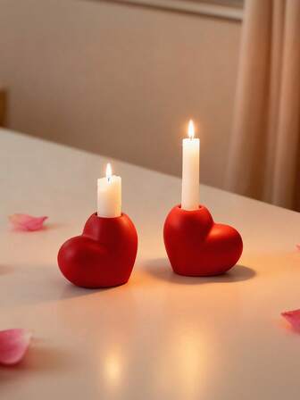 1pc Elegant Heart-Shaped Ceramic Candle Holder, Romantic Candle Holder Set, Suitable For Home Decor, Dining Table Decor, Perfect For Wedding, Valentine's Day, Bedroom And Bathroom Decor (Candles Not Included)
