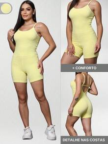 Set Of 2 Ribbed Jumpsuits With Straps For Women's Gym And Sportswear - Fitness - Kuning - View 2