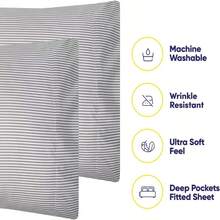 Queen Size Sheets for Bedroom, 1500 Thread Count Fine Brushed Microfiber, Deep Pocket, 2 Extra Pillow Cases, Classic Stripe Gray, Great Value - GRIS - Ver 3