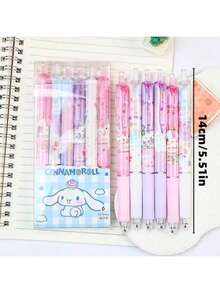 6pcs Cute Cartoon Design Neutral Ink Ballpoint Pen, 0.5mm Smooth Writing Quick Drying Retractable Pen, Kawaii Student-Style Office School Supplies, Perfect Christmas Gift