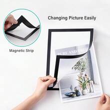 3pcs Modern Magnetic Wall-Mounted Photo Frames - Self-Adhesive Portable Plastic Display Frames For Photos And Documents, Vertical, Matte Black & White Surface, File Folder | Minimalist Decor | Self-Adhesive Photo Frames, Magnetic Frames - Multicolor - View 9