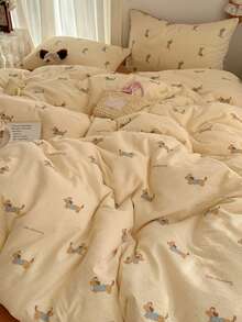 4pcs Dog Pattern Bedding Set, Soft & Comfortable Bedroom Linens, Cute Dachshund Design, Breathable & Soft All Season Bed Set Including 1 Duvet Cover, 1 Bed Sheet, 2 Pillow Shams, No Filling, Suitable For Bedroom, Dorm, Home Use, Multiple Sizes Available - Beige - View 6