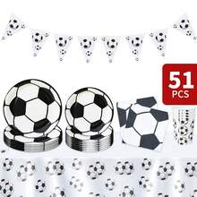 1 Set Of White Soccer Themed Disposable Plates, Napkins, Cups, Tablecloth And Pennant Flags, Party Supplies Set For 8 Guests, Suitable For Birthday, Wedding, Theme Party, Family Picnic