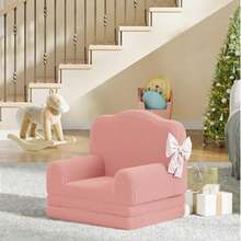 Sofá para niños, 2 en 1, cómodo sofá Plegable para Tumbona, Silla de Espuma para niños con Sherpa Suave, Regalo para niñas y niños (Corona Rosada, Grande) - Rosa - Ver 2