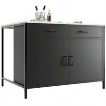 Schwarzer Stehtisch, Küchenarbeitsplatte, enkelt och modernt, Kaffeebartisch, geeignet für Wohnzimmer, Esszimmer, Tischplatte med Marmorstruktur, verstellbar Füße - Svart - Visa 11