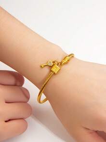 1PC Gold/Silver Key Pendant Bracelet | Waterproof Non-Tarnish Stackable Jewelry - Bracelet - View 5