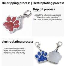 1pc Zinc Alloy Pet Dog ID Tag, Glitter Paw Print Pendant, Laser Engraved Logo Decoration