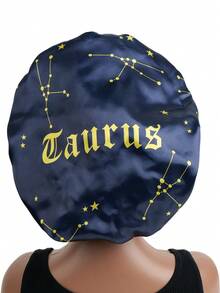 1pc Satin Sleep Cap, 12 Zodiac Patterns, Customizable, Wide Elastic Design, Suitable For Sleeping Wear - Royal Blue - View 18