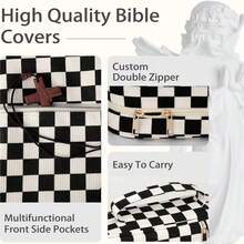 Bible Cover Case For Women Grils, Preppy Bible Bag With Adjustable Shoulder Strap, Waterproof Bible Carrying Tote Bags Holder For Bible Study Supplies Accessories & Christian Gifts - 粉紅格子 - 查看 3