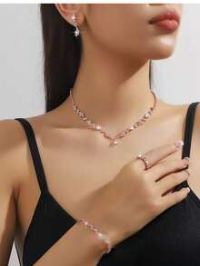 经典优雅新娘婚礼简约珠宝项链套装情人节配饰 - 白色 - 查看 10