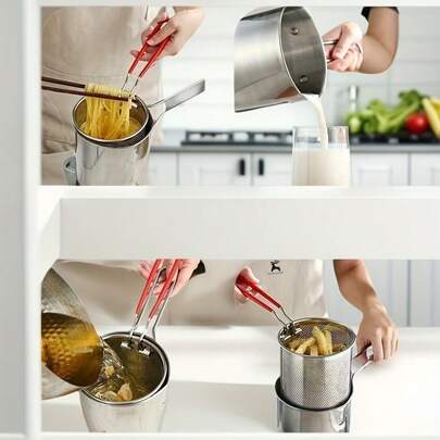 Mini Stainless Steel Deep Fryer With Frying Basket And Filter Net, Compact Size Oil-Saving Small Fryer For Baby Food