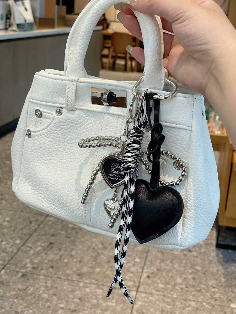 时尚Y2K蝴蝶结心形包饰,独特编织钥匙扣吊坠,女士钥匙扣吊坠 - 蝴蝶结心形饰品,背包装饰,日常配饰,女士完美礼物,编织环设计,包饰 - 彩色 - 查看 1