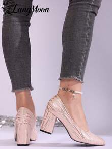 LangMoon 2026 新款闪亮亮片粗跟高跟鞋 - 舒适百搭的性感设计，闪亮亮片打造欧美风性感时尚，适合派对、聚会、夜生活和休闲时尚装扮，优质柔软鞋垫，不勒脚，是婚礼季和各种节日的理想之选。 - 粉紅色細紋 - 查看 8