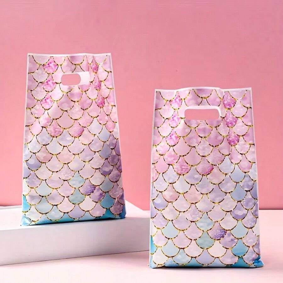 10/20/30个装 FengRise 美人鱼鳞片派对礼品袋,美人鱼尾巴设计 - 闪亮海洋主题塑料礼品包装,适用于美人鱼主题生日派对、婴儿派对、新娘派对装饰、派对用品(粉色) - 彩色 - 查看 1