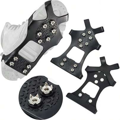 1pc Outdoor Ice Cleats Mountaineering Travel Fishing Snow Anti-Slip Shoe Covers, Stainless Steel 10-Tooth Ice & Snow Spikes, Silicone Lightweight Ice Traction Shoe/Boot Covers