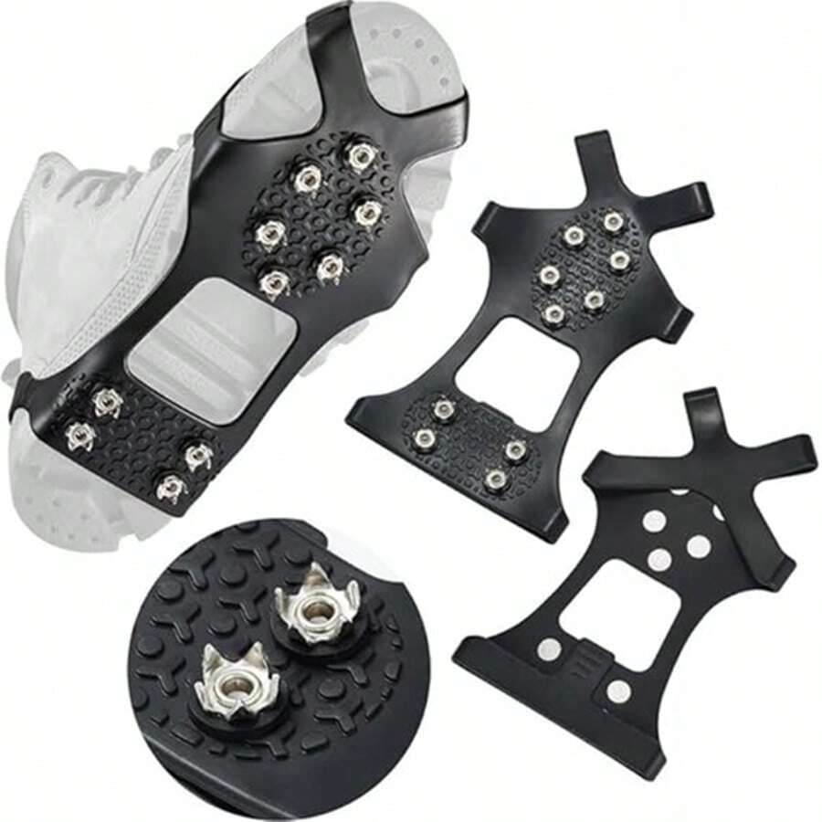 1pc Outdoor Ice Cleats Mountaineering Travel Fishing Snow Anti-Slip Shoe Covers, Stainless Steel 10-Tooth Ice & Snow Spikes, Silicone Lightweight Ice Traction Shoe/Boot Covers