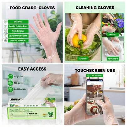Disposable Vinyl Gloves, Food , Latex - Powder - Plastic Gloves Cooking, House Clean, Food Prep