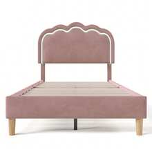 Upholstered Bed With LED Lighting, Single Bed 90 X 190cm, Bed Frame With Slatted Base And Adjustable Headboard, Upholstered Bed In Pink, Bed Frame For Youth Bed In Bedroom Or Guest Room - Velvet - Hot Pink - View 6