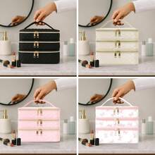 1-Piece Large Capacity Three-Layer Travel Cosmetic Bag, Multi-Function Separated Storage Bag, Travel Classification Storage Bag, Skin Care Product Storage Bag, Nail Polish Product Storage Box, Portable Handbag, Sanitary And Toiletries Storage And Sorting Bag, Household Products Classification Packaging Box, Travel Necessities, Fashionable Color And Style, Suitable For Travel And Family Use, Gifts For Family, Friends And Loved Ones - 彩色 - 查看 5