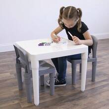 YQQ Humble Crew - Juego de 2 mesas de plástico para borrado en seco Mesa Blanca y sillas Grises 20 x 20 x 17 Pulgadas 12 x 11 x 18 Pulgadas2179 - Mesablancaysillasgrises - Ver 3