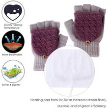- Guantes trmicos unisex con, guantes de invierno para computadora porttil, guantes de invierno para mujeres, hombres, nias y nios - Gris claro y morado. - Ver 4