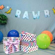 1/3 Rollos de papel de regalo de cumpleaños - Extra largo 43x300 cm, decoraciones para fiestas, suministros para fiestas de cumpleaños, envolver regalos - para cumpleaños, bodas, aniversarios - fácil de cortar y envolver para decoraciones, diseño festivo, colores vibrantes, organizadores de eventos, papel de regalo, papel de regalo a rayas, rollo de papel de regalo, papel de regalo, papel de regalo para ramos, papel de regalo - Multicolor - Ver 6