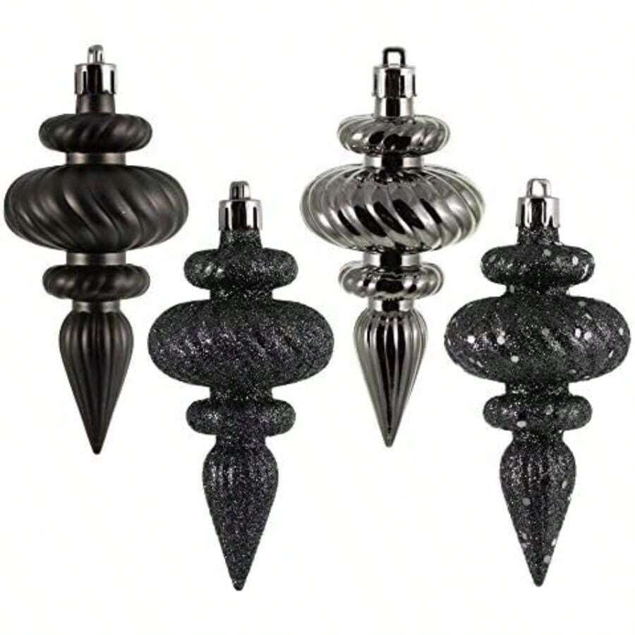 Vickerman - Adornos de 4 Acabados de 4 Pulgadas, decoración de árbol de Navidad de plástico inastillable, Paquete de 8, Peltre Brillante, Mate, Purpurina y Acabados de Lentejuelas(10 cm Plata) - Multicolor - Ver 1