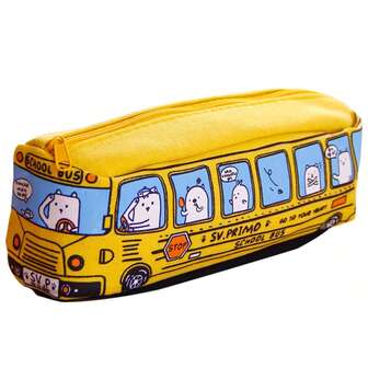 1pc Creative Bus Shaped Canvas Pencil Case - Large Capacity Yellow Children's Stationery Box, Suitable For School Classroom Daily Storage | High-Quality Popular Children's Stationery Small Tool