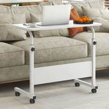 Escritorio Móvil Compacto, Diseño en Forma de "C", Extensible, Idel Para Laptop, Lectura, Ocio, Estudio, Acero Inoxidable, Mesa de Fibra de Madera, Para Habitación, Oficina, Sala, Taller, Diseño Moderno - Blanco - Ver 3