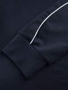 Kolrap Men's 2 Pieces Sports Set, Quarter Zip Collar Sweatshirt Paired With Drawstring Wide Leg Pants, Contrast Color Piping Raglan Sleeves, Casual Loose Fit, Suitable For Daily Wear - Navy Blue - View 8