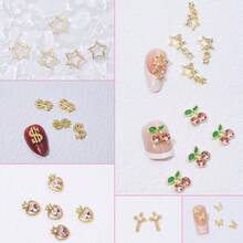 60pcs Nail Art Gems, 3D Nail Stickers Featuring Cherry, Butterfly, Cross, Star, Dollar Sign Designs For Nail Art DIY - Multicolor - View 3