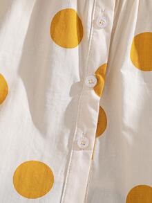 Young Girl Geometric Print Single-Breasted Casual Versatile Short Sleeve Shirt - Apricot - View 5