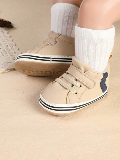 Giày thể thao thường ngày bằng da PU màu trơn mùa xuân/thu cho bé trai/bé gái, giày trẻ sơ sinh 3-12 tháng tuổi trước khi biết đi.