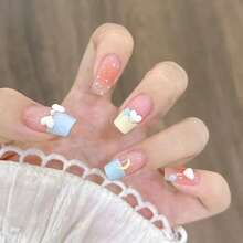 4 Boxes 96Pcs Short Squoval Press On Nails 24PCS Polka Dot Moon Heart Butterfly French Press On Nails, Short Oval False Nails With Cute & Romantic Design, Easy Apply Removable Fake Nails For Women, Girls & Teens, Spring Summer Daily, Date, Party Manicure Set.Nail Supplies,Nails Press On,Nail Kit,Christmas Nails,Valentine's Day. - 藍色327 - 查看 10