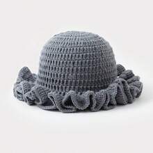 1pc Hand-Knitted Wool Hat Autumn Winter Thickened Windproof Wave Hat Simple Versatile Solid Color Knitted Hat - Hồng - Xem 7