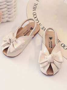 1双女童PU时尚亮片蝴蝶结公主风儿童凉鞋，可爱露趾软底新款夏季凉鞋 - 米色 - 查看 3